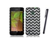 Nokia Lumia 530 Silicone Case TPU Black White Chevron Zigzag Marble w Stylus Pen