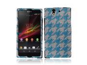 Sony Xperia Z C6603 C6606 Hard Case Cover Teal Houndstooth With Full Rhinestones