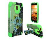 Alcatel OneTouch Conquest 7046T Hard Cover and Silicone Protective Case Hybrid Sublime Flower Neon Green Transformer With Stand