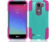 LG Spirit H443 Hard Cover and Silicone Protective Case Hybrid Teal Hot Pink With Y Stand