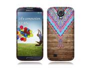 Samsung Galaxy S 4 IV I9500 I9505 I337 Silicone Case TPU Blue Aztec Chevron Feather on Brown Wood