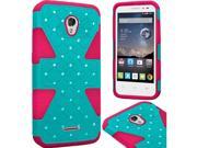 Alcatel OneTouch POP Astro Hard Cover and Silicone Protective Case Hybrid Triangle Teal Hot Pink Some Rhinestones