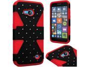 Microsoft Lumia 640 Hard Cover and Silicone Protective Case Hybrid Triad Triangle Black Red Some Rhinestones