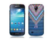 Samsung Galaxy S4 mini I9190 Silicone Case TPU Blue Aztec Chevron Feather on Blue Wood