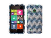 Nokia Lumia 530 Hard Case Cover Teal White Chevron Zig Zag Full Rhinestones