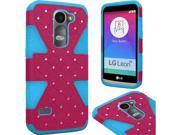 LG Leon C40 Hard Cover and Silicone Protective Case Hybrid Triangle Hot Pink Sky Blue Some Rhinestones