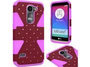 LG Leon C40 Hard Cover and Silicone Protective Case Hybrid Triangle Marsala Light Pink Some Rhinestones