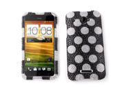 HTC Droid DNA 6435 Incredible X Hard Case Cover Black Polka Dots Bling Stones