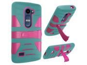 LG Leon C40 Hard Cover and Silicone Protective Case Hybrid Triangle Teal Hot Pink With U Stand