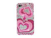 Apple iPhone 4 iPhone 4S Hard Case Cover Pink Silver Heart w Sparkle Rhinestones