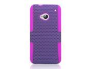 HTC One M7 Hard Cover and Silicone Protective Case Hybrid Perforated Purple Hot Pink