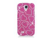 Samsung Galaxy S 4 I9500 I9505 I337 Hard Case Cover Hot Pink Silver Hearts w Sparkle Rhinestones