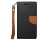 HTC Desire 510 512 Pouch Case Cover BLK Brown 2 Tone Deluxe Horizontal Flap Credit Card With Strap