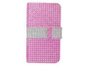 LG Volt F90 LS740 Pouch Case Cover Hot Pink White Strip Leather Wallet Diamond