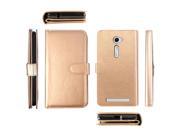 Asus ZenFone 2E Pouch Case Cover Gold Premium PU Leather Double Flap Wallet With Card Slot