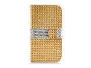 Samsung Galaxy S6 G920 Pouch Case Cover Gold White Strip Leather Wallet Diamond