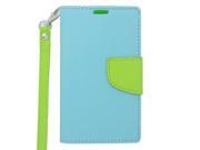Nokia Lumia 521 Pouch Case Cover Lite BL Green 2 Tone Deluxe Flap Credit Card With Strap