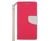HTC One M9 Pouch Case Cover Pink White 2 Tone Deluxe Horizontal Flap Credit Card With Strap