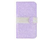Kyocera Hydro Wave C6740 Hydro Air C6745 Pouch Case Cover Purple WHT Strip Leather Wallet Diamond