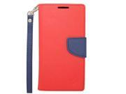 ZTE Warp Sync N9515 Pouch Case Cover Red Blue 2 Tone Deluxe Horizontal Flap Credit Card With Strap
