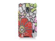 LG Optimus F6 D500 MS500 Hard Case Cover Colorful Flower w Sparkle Rhinestones A
