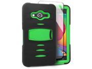 Samsung Galaxy Avant G386T Hard Cover and Silicone Protective Case Hybrid Black Green With Stand