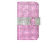 Pouch Case Cover Hot Pink White Strip Leather Wallet Diamond