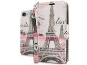 Apple iPhone 7 Plus Pouch Case Cover WHT Paris Tower Horizontal Flap Credit Card Strap BLK Tray
