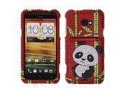 HTC EVO One 4G LTE Hard Case Cover Panda w Bamboo w Sparkle Rhinestones
