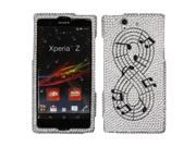 Sony Xperia Z C6603 C6606 Hard Case Cover Music Forever On Silver w Sparkle Rhinestones