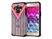 Samsung Galaxy Grand Prime G530 Protector Case Hybrid Pink Aztec Chevron Feather on Wood Black