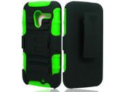Motorola Moto X Phone XT1058 Protector Cover Case Hybrid Black Green Curve Stand Holster