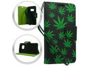 Samsung Galaxy S7 G930 Pouch Case Cover Green Weed Horizontal Flap Credit Card With Strap