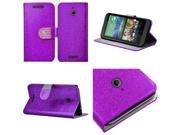 HTC Desire 510 512 Pouch Case Cover Purple Shiny PU Leather Bling Flip Wallet Credit Card