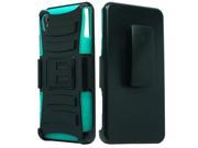 Sony Xperia Z3v Protector Cover Case Hybrid Black Teal Blue Curve Stand With Holster 2
