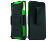 Sony Xperia Z3v Hard Cover and Silicone Protective Case Hybrid Black Green Curve Stand w Holster