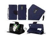 LG K7 Tribute 5 LS675 MS330 Pouch Case Cover Dark Blue Premium PU Leather Flip Wallet Credit Card