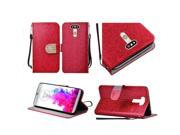 LG G5 H850 VS987 Pouch Case Cover Red Shiny PU Leather Bling Flip Wallet Credit Card