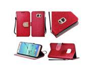 Samsung Galaxy S7 Edge G935 Pouch Case Cover Red Shiny PU Leather Bling Flip Wallet Credit Card