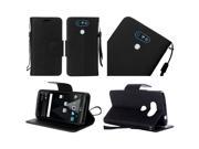 LG V20 VS995 Pouch Case Cover Black Premium PU Leather Flip Wallet Credit Card
