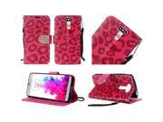 LG G5 H850 VS987 Pouch Case Cover Hot Pink Leopard PU Leather Bling Flip Wallet Credit Card