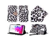 LG G5 H850 VS987 Pouch Case Cover Black Leopard PU Leather Bling Flip Wallet Credit Card