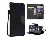 ZTE Tempo N9131 Pouch Case Cover Black Textured Carbon Horizontal Flap Credit Card With Strap