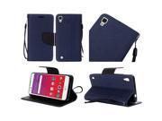 LG Tribute HD LS676 X Style 5 Pouch Cover Dark Blue Premium PU Leather Flip Wallet Credit Card