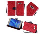 Samsung Galaxy On5 G500 G550 Pouch Cover Red Textured Rose Flower Design Horizontal Flap w Strap