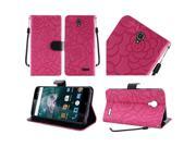 ZTE Grand X 3 X3 Z959 Pouch Cover Hot Pink Textured Rose Flower Design Horizontal Flap w Strap