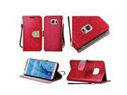 Samsung Galaxy S7 G930 Pouch Case Cover Red Shiny PU Leather Bling Flip Wallet Credit Card