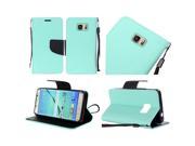Samsung Galaxy S7 Edge G935 Pouch Case Cover Teal Premium PU Leather Flip Wallet Credit Card