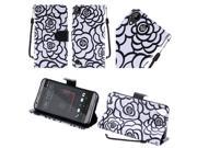 HTC Desire 530 630 Pouch Cover White Textured Rose Flower Design Horizontal Flap w Strap