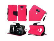 LG V20 VS995 Pouch Case Cover Hot Pink Premium PU Leather Flip Wallet Credit Card